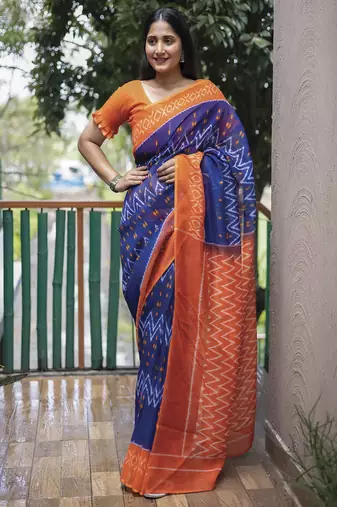Smart Blue Traditional Fancy Saree In Linen
