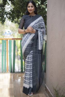 Smart White Traditional Fancy Saree In Linen c 1