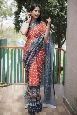 Smart Peach Traditional Fancy Saree In Linen c 4
