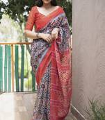 Smart Grey Traditional Fancy Saree In Linen c