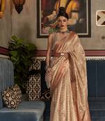 Beige Tissue Woven Design Designer Saree With Blouse For Women
