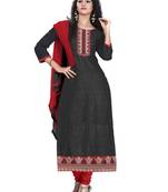 Dark Grey embroidered chanderi semi stitched salwar with dupatta