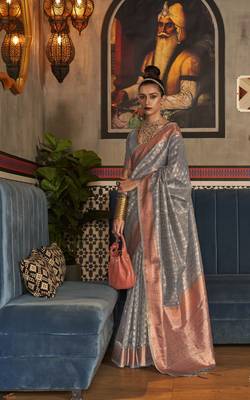 Grey Tissue Woven Design Designer Saree With Blouse For Women 1