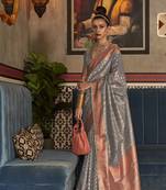 Grey Tissue Woven Design Designer Saree With Blouse For Women