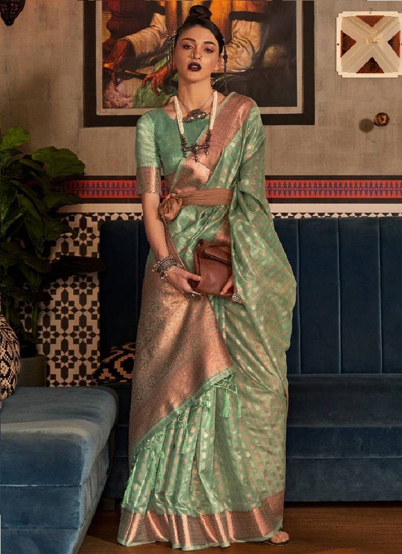 Tissue Woven Design Designer Saree With Blouse For Women