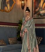 Blue Tissue Woven Design Designer Saree With Blouse For Women