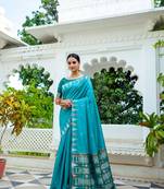 Blue tussar silk blend Saree For Traditional Designer Woven Saree