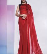 Smart And Solid Plain Ethnic Girlish Red Saree For Party Looks