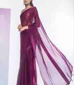 Smart And Solid Plain Ethnic Girlish Wine Saree For Party Looks