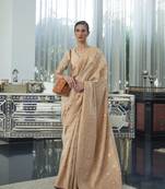 Beige Cotton Linen Chikankari Saree With Blouse For Women