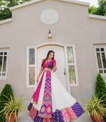 EILARA WOMEN'S OFF WHITE JACQUARD ZARI EMBROIDERED WITH THREAD SEQUENCE WORK DESIGNER LEHENGA CHOLI