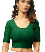 Bottel Green Cotton Lycra Fully Stretchable Round Neck Readymade Blouse With Half Sleeve