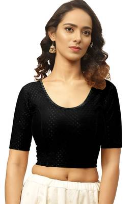 Black Cotton Lycra Fully Stretchable Round Neck Readymade Blouse With Half Sleeve 1