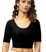 Black Cotton Lycra Fully Stretchable Round Neck Readymade Blouse With Half Sleeve