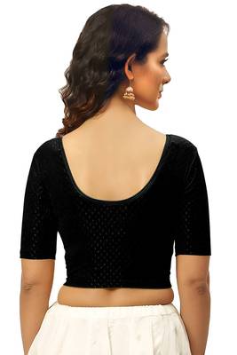 Black Cotton Lycra Fully Stretchable Round Neck Readymade Blouse With Half Sleeve 2