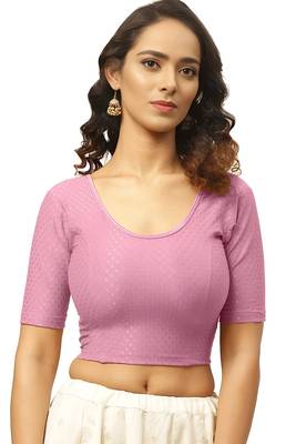 Baby Pink Cotton Lycra Fully Stretchable Round Neck Readymade Blouse With Half Sleeve 1