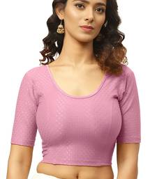 Baby Pink Cotton Lycra Fully Stretchable Round Neck Readymade Blouse With Half Sleeve