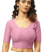 Baby Pink Cotton Lycra Fully Stretchable Round Neck Readymade Blouse With Half Sleeve