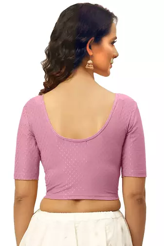 Baby Pink Cotton Lycra Fully Stretchable Round Neck Readymade Blouse With Half Sleeve