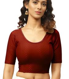 Maroon Cotton Lycra Fully Stretchable Round Neck Readymade Blouse With Half Sleeve