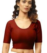 Maroon Cotton Lycra Fully Stretchable Round Neck Readymade Blouse With Half Sleeve
