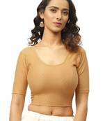 Cream Cotton Lycra Fully Stretchable Round Neck Readymade Blouse With Half Sleeve