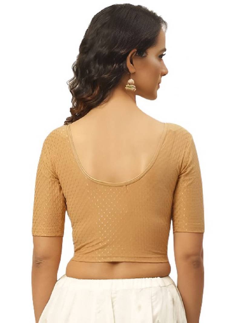 Cream Cotton Lycra Fully Stretchable Round Neck Readymade Blouse With Half Sleeve
