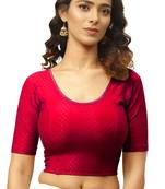 Red Cotton Lycra Fully Stretchable Round Neck Readymade Blouse With Half Sleeve