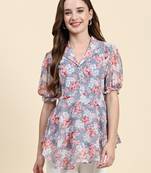 Keri perry wmen's grey georgette floral peplum western top