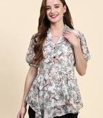 Keri perry women's grey georgette floral peplum western top