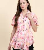 Keri perry women's pink georgette floral peplum western top
