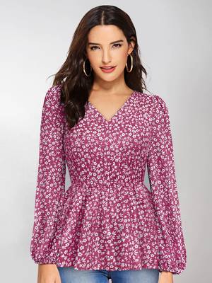 Keri perry women's light pink  muslin floral peplum western top 1