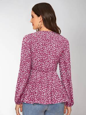 Keri perry women's light pink  muslin floral peplum western top 4