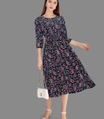 Keri perry women's nevy blue reyon paisley print fit & flared western dress