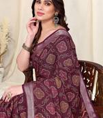 Magenta cotton badhni / bandhej print silver zari border saree with unstitched blouse piece