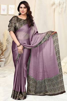 Dusty Purple Chiffon Solid Saree Without Blouse 1