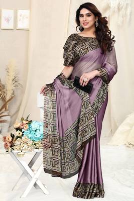 Dusty Purple Chiffon Solid Saree Without Blouse 2