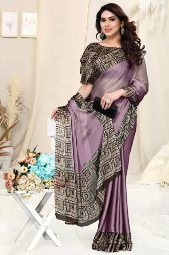 Dusty Purple Chiffon Solid Saree Without Blouse
