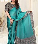 Turquoise Chiffon Solid Saree Without Blouse