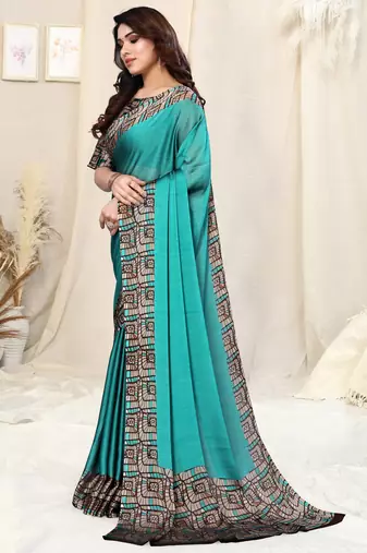 Turquoise Chiffon Solid Saree Without Blouse