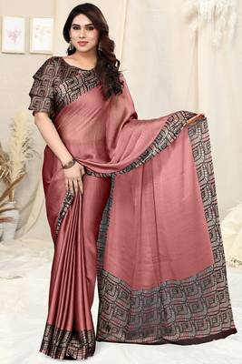 Dusty Pink Chiffon Solid Saree Without Blouse 1