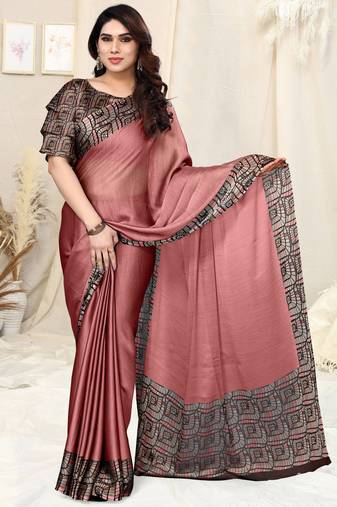 Dusty Pink Chiffon Solid Saree Without Blouse