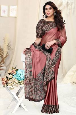 Dusty Pink Chiffon Solid Saree Without Blouse 2