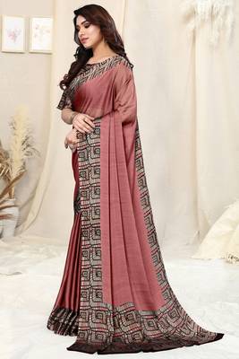Dusty Pink Chiffon Solid Saree Without Blouse 3