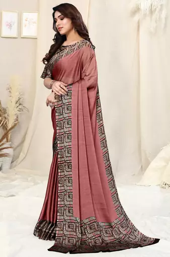 Dusty Pink Chiffon Solid Saree Without Blouse