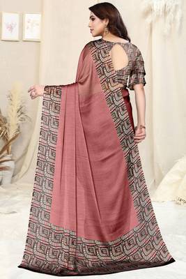 Dusty Pink Chiffon Solid Saree Without Blouse 4