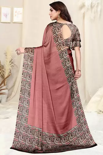 Dusty Pink Chiffon Solid Saree Without Blouse