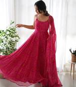 pink organza stitched ethnic suits