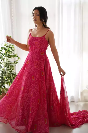 pink organza stitched ethnic suits