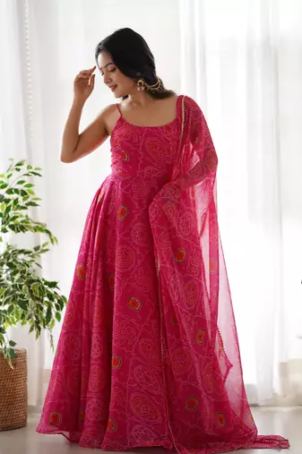pink organza stitched ethnic suits